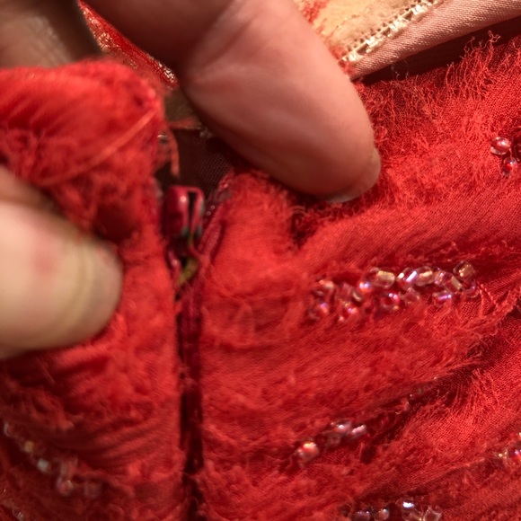 BCBG strapless red chiffon empire waist dress 0 - Picture 3 of 6